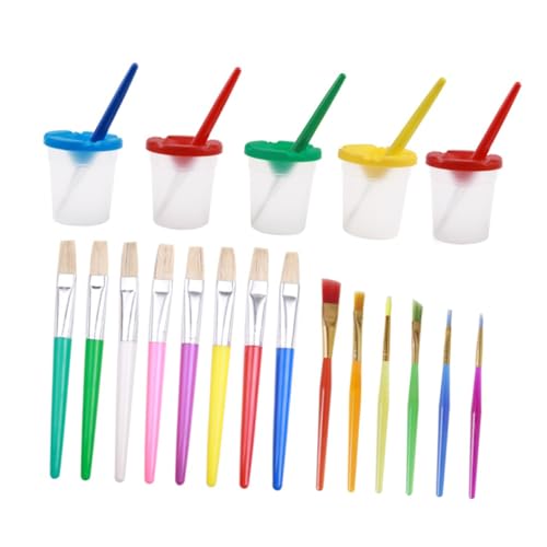 Veemoon 19 Piezas Pinceles para Infantil con Cerdas de Cerdo Vasos para Agua Pinceles Planos Redondos para Acuarelas y Color Aleatorio Color Aleatorio