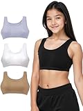 DChica Essentials Sports Bra for Girls, Cotton Non Padded Beginners Bra, Non-Wired Teenager Bras for Gym, Workout, Yoga Slip-on Double Layered Full Coverage Bra- Pack of 4