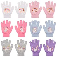 QKURT 6 Paar Kinderhandschuhe, Einhorn-Winterhandschuhe, Thermo-Fäustlinge, magische Handschuhe, dehnbare Vollfingerhandschuhe, Jungen und Mädchen, Strickfäustlinge für 4-12 Jahre
