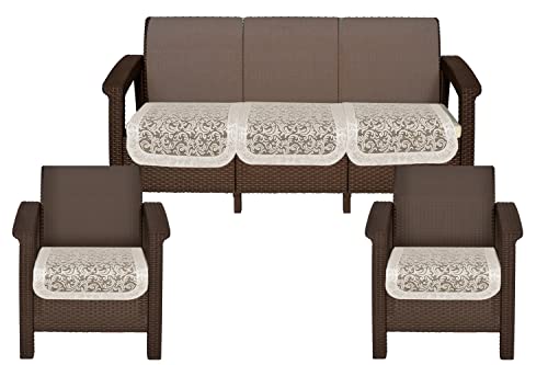 Image of The Furnishing Tree Cotton Floral Knitted Pattern 5 Pieces Bottom only 5 Seater Sofa Cover Set Offwhite