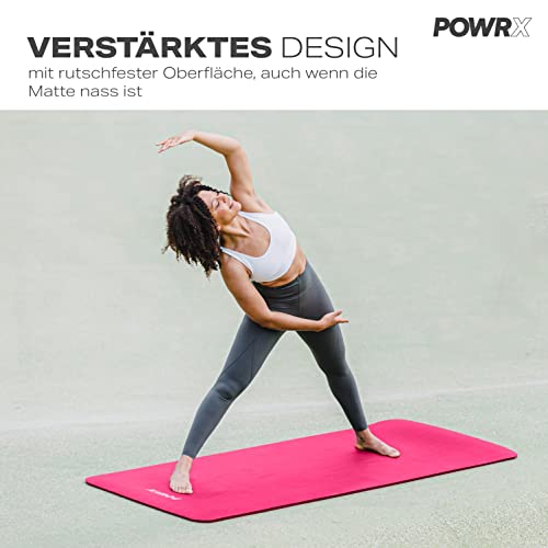 POWRX Gymnastikmatte I Yoga-Matte (Pink, 190 x 60 x 1.5 cm) inkl. Trageband + Tasche + GRATIS Übungsposter I Hautfreundliche Sportmatte Fitnessmatte rutschfest Phthalatfrei – Bild 6