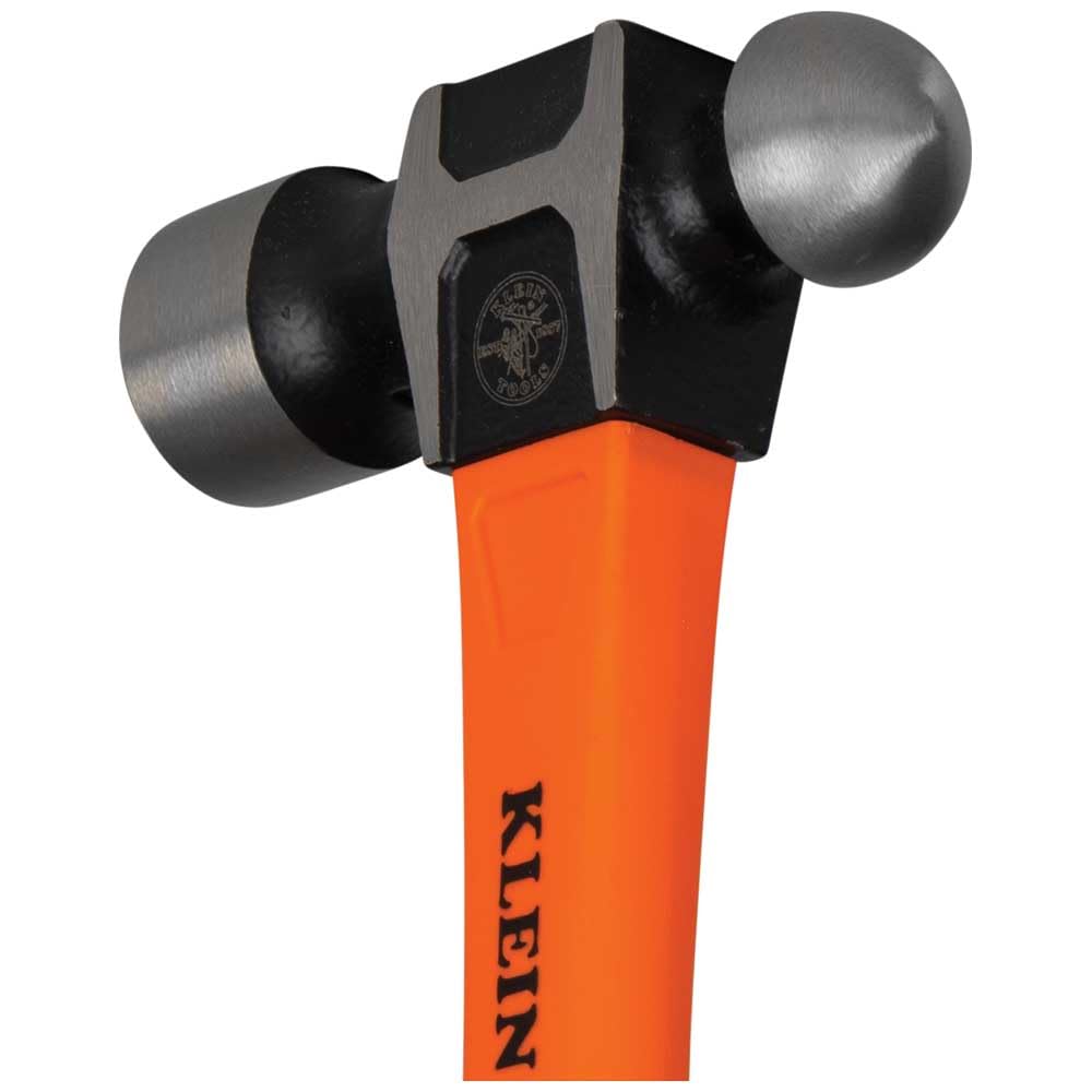 Klein Tools H80332 - Martillo de bola, cabeza de 32 onzas, mango de fibra de vidrio antideslizante que absorbe los golpes con agujero de sujeción, 15 pulgadas