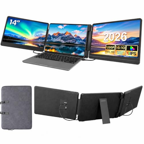 Image of 2026 Laptop Screen Extender,14 inch FHD 1200P IPS Portable Monitor,1-Min Setup USB-C Plug and Play, Ultra-Slim Triple Screen for 12-15.6 inch Laptops Windows /MacOS /Android (14.1)