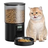 Distributeur Croquettes Chat Automatique: Distributeur Croquettes Chat avec Minuterie Programmable - 1-6 Repas par Jour - avec Appuyez sur Le Couvercle et Fonction D'Enregistrement 10s Noir 4L