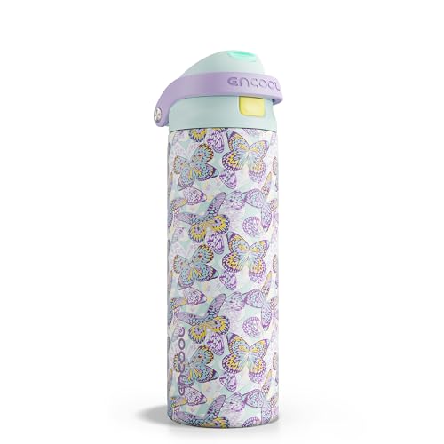 Image of ENCOOL Leakproof Insulated Water Bottle with Straw Dual-Sip Water Bottle Bag-Safe Design for Work, Commute & Gym - Keeps Drinks Cold All Day, 24 oz, Mosaic Butterfly