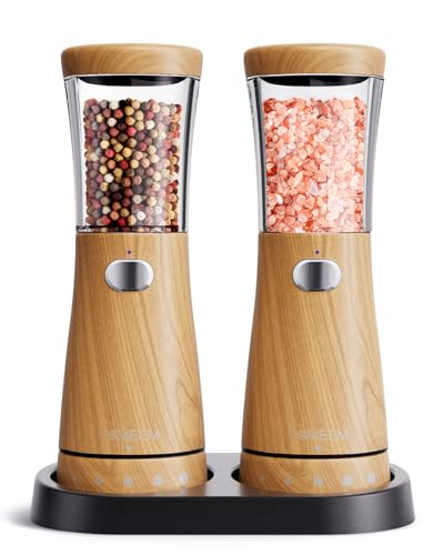 TOMEEM Electric Salt and Pepper Grinder Set, Salt Pepper Electric with Base, Stainless Steel Salt and Pepper Grinder Set, 4.5oz Large Capacity, Ceramic Grind and Adjustable Coarseness