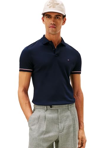 Image of Tommy Hilfiger Men's Short Sleeve Casual Polo Shirts in Slim Fit with Liquid Cotton and Cuff Designs