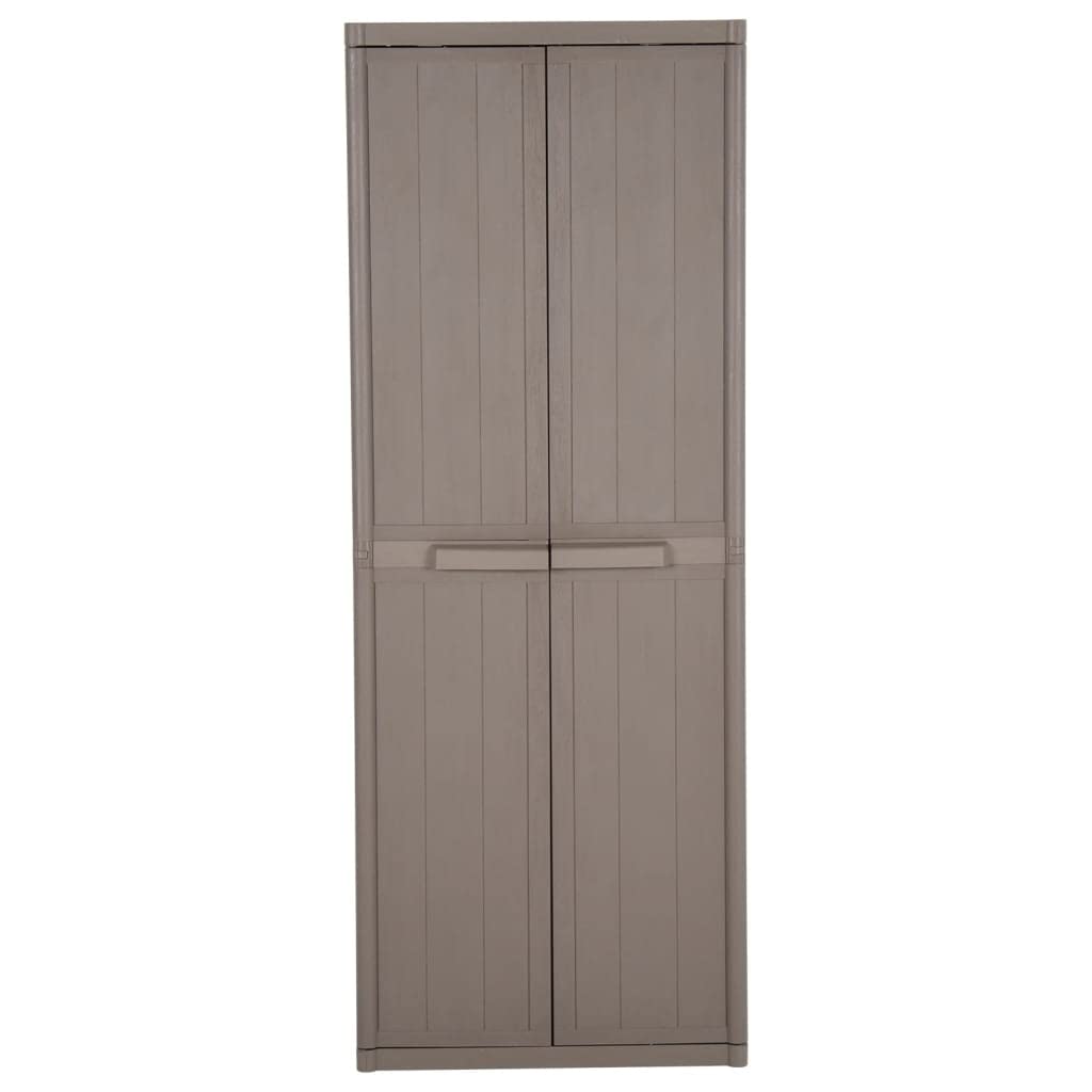 Armario de jardín marrón 65 x 45 x 172 cm PP aspecto madera armario con 4 estantes armario de almacenamiento para terraza jardín exterior almacenamiento organizador