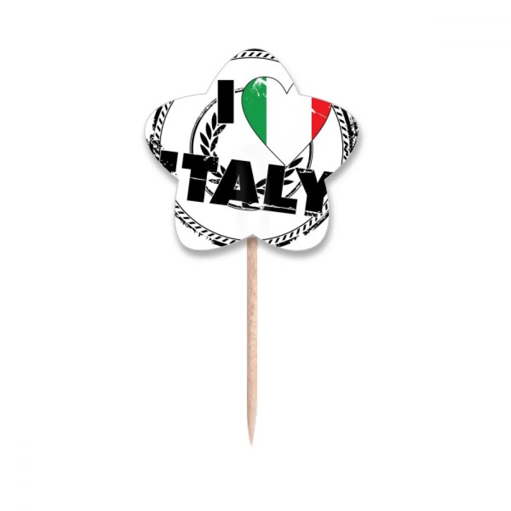 Cure-dents I Love Italy pour cupcake : pics apéritifs avec drapeau italien et déco de gâteau de fête
