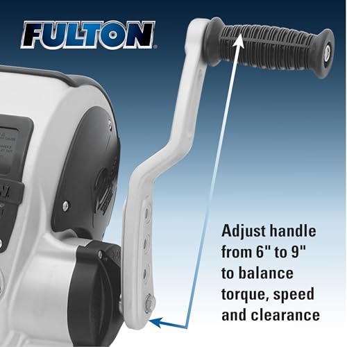 Fulton FW32000101 F2 Marine Trailer Winch, Two-Speed, 3,200 lbs. Capacity, 4-Position Handle Adjusts From 6" to 9", 20' Foot Strap With Hook