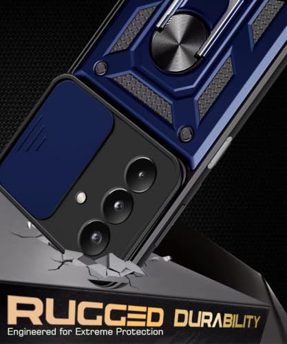 Image of WOW IMAGINE Tough Armor Bumper Mobile Back Case for Samsung Galaxy M47 5G | Sliding Camera Cover | Shock Proof 360 Protection | Hybrid PC + TPU | Ring Holder with Kickstand - Blue