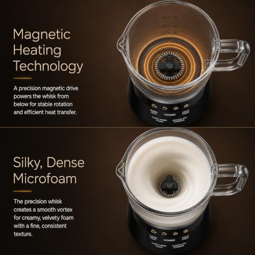 YESERLI 4-in-1 Electric Milk Frother and Steamer with Detachable Glass Jug, Automatic Hot & Cold Foam Maker, 8.5 oz Frothing/13.5 oz Warming, Dishwasher-Safe Milk Warmer for Latte & Hot Chocolate - image 5