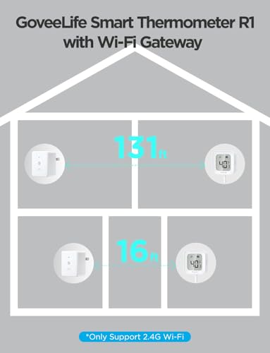GoveeLife WiFi Thermomètre réfrigérateur avec alarme, jauge de température de congélateur numérique sans fil avec contrôle d'application, LCD Affichage, 2 Export de données libres années, pour Tub chaud de réfrigérateur (Seulement support 2.4G WiFi)
