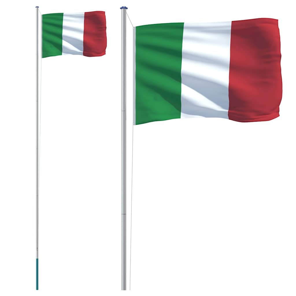 Genérico Mástil y Bandera de Italia Aluminio 6,23 m,Casa y jardín,Decoración,Banderas y Mangas de viento-3147097