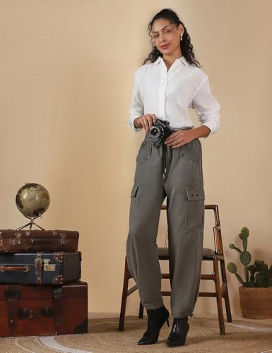 Image of FYLTR Women's Cargo Utility Trouser - 100% Cotton | Adjustable Hem | Drawstring Closure | Utility Pockets | Trousers for Women