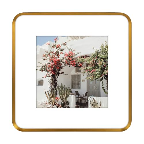 Golden State Art 12x12 Aluminum Picture Frame Bronze Gold - With Mat for 8x8 Photo or Without Mat for Round Edges 12 x 12 Photo with 1-inch Radius Corner - Real Glass - Matte Modern Wall Decor