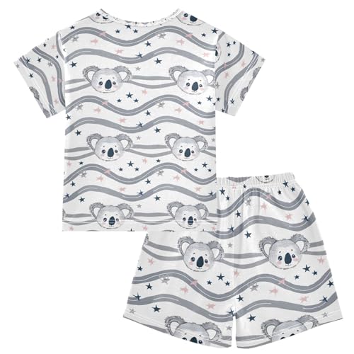 ALAZA Koala Striped Star Pajamas Set Short Sleeve Cotton Sleepwear Summer Pjs 2 Piece 5-14Y2