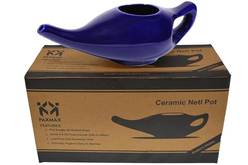 Image of PAXMAX Porcelain Ceramic Neti Pot for Sinus, Jal Neti pots for Nasal Cleansing, Nose congestion and Passages Jala kriya (Blue)