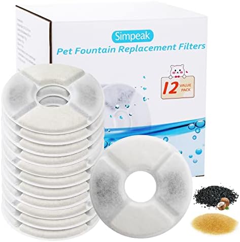 Simpeak Cat Fountain Filters [12 Pack], Replacement Filters for Drinking Fountains for Cats and Dogs, Cat Fountain Replacement Filters Contain Activated Carbon and Ion Exchange, Round