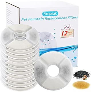 Simpeak Cat Fountain Filters [12 Pack], Replacement Filters for Drinking Fountains for Cats and Dogs, Cat Fountain Replacement Filters Contain Activated Carbon and Ion Exchange, Round