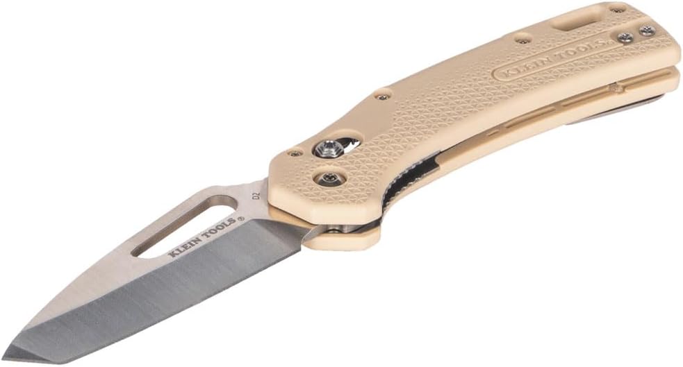 Klein Tools OGK001TNT KTO Resurgence Pocket Knife, D2 Tool Steel Tanto Point Blade, Sand Handle, Utility Knife for Hunting, Hiking