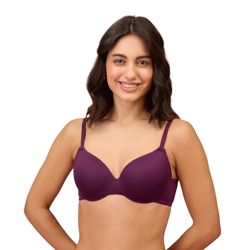 Image of NYKD NYB218 Modal Fabric Lightly Padded Wired T-Shirt Bra for Women Seamless Neckline Non Slip Shoulder Straps