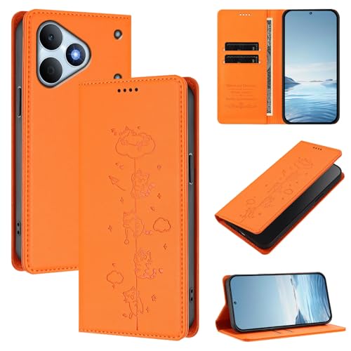 Cover �P�[�X�J�o�[ �Ή��@�� for Realme Note 80 4G �yRFID�Ւf�@�\�z�y�J�[�h�z���_�[�t���}�O�l�b�g�J���t���b�v�L�b�N�X�^���h�z Orange