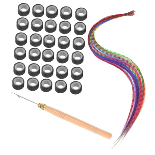 OUNONA Feathered Hair Extensions Kit for Vibrant Strips with Micro Hair Beads Crochet Hooks Heat Resistant Synthetic Hair Accessories for Festivals Parties