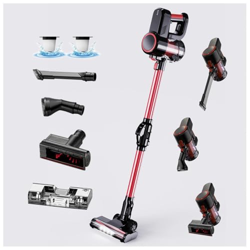 LRF-yxkj Escoba Aspiradora Sin Cable 5 in 1 Menor Ruido,Luces LED,Depósito 200 Ml, Aspiradoras Sin Cable Aspirador Sin Cable para Alfombra Pelo Mascota Suelo Sofá Cama de Colchón