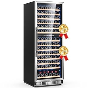 24 inch Wine Refrigerator 163 Bottles, Dual Zone Wine Fridge Freestanding Built-in Wine Cooler with Precision Thermostat, Full Extension Beechwood Shelves