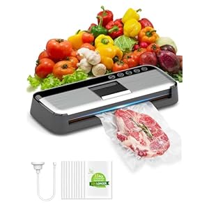 Food Vacuum Sealer Machine 70KPa Full Automatic Vacuum Sealer for Food Saver & Sous Vide, Dry/Moist Modes, Touch Buttons, Includes Vacuum Sealer Bags, Air Suction Hose