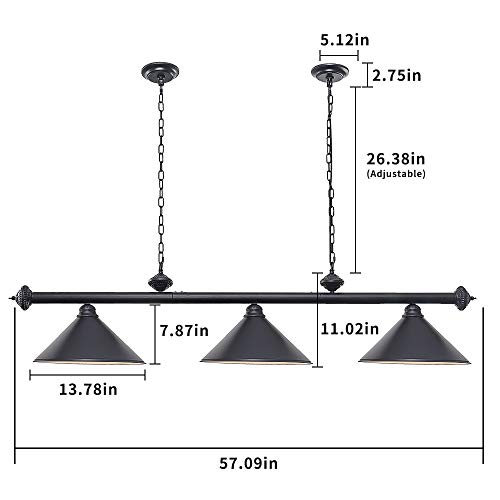 3 Light Pool Table Light, Hanging Pool Table Lamp with Matte Black Shade, Billiard Light, Pendant Light for Game Room, Dining Room, Restaurant, Beer Party, Man Cave, Living Room, Bar, Cafe - Thumbnail 6
