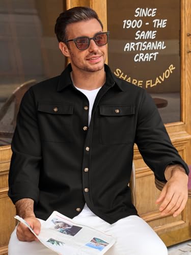 Runcati Mens Shirt Jacket Long Sleeve Button Down Casual Shacket Lightweight Thermal Shirts with Pockets3