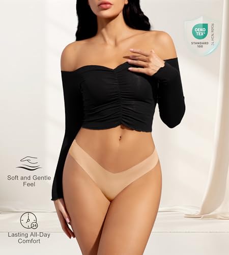 DEANGELMON Women Seamless Bikini Cheeky Underwear Invisible No Show Panties V-Waist Hipster Ladies Soft Stretch Multi Pack4