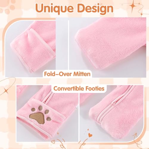 Image of Fairy Baby Newborn Baby Bear Outfit With Fold-Over Mittens Footies Thin Fleece Romper Hooded Jumpsuit Winter Coat Girls Boys