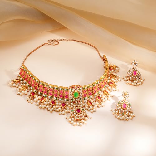 Image of Rubans Choker Set Gold Plated Kundan Traditional Jewellery Gift for Women & Girls