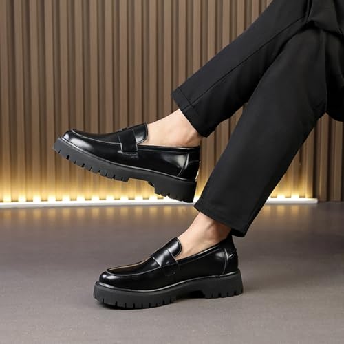 Men's Leather Penny Loafers Slip-On Shoes - Chunky Lug Sole Platform Loafers for Men, Classic Round Toe Business Casual & Formal Work Shoes, Comfortable Non-Slip Dress Shoes for Office4