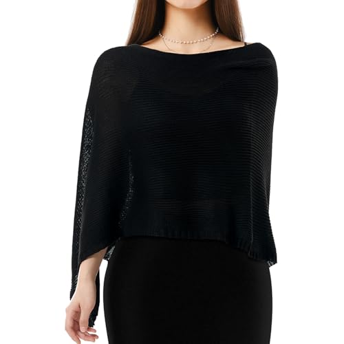 Women Sheer Poncho Shrug Fall Sheer Blouse Top Acrylic Lightweight Poncho Bolero for Evening Dress (Blue)