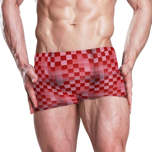 Red Buffalo Check Plaid Mens Swim Trunk Swimwear Bathing Suit Swim Brief Square Leg Board Short S B04053212