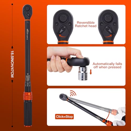 Mesgs 1/2-Inch Drive Click Torque Wrench 10-180 Ft.Lb/13.6-244.0 Nm, Dual-Direction 72 Tooth Adjustable,Dual Range Scales Quick Release Reversible Head thumb #2