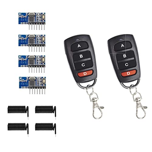 QIACHIP Wireless RX480E-4C 433Mhz RF Module 2 Sets Transmisor y Receptor 4 Sets Kit de Enlace de Salida de 4 Canales con código de Aprendizaje 1527 para Control Remoto Cover
