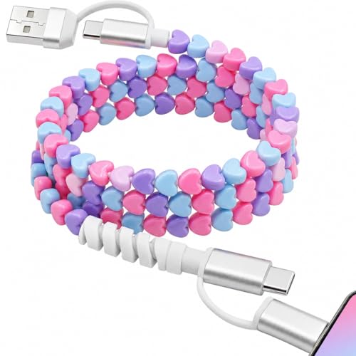Image of 4-in-1 Beaded Charging Cable, MFi Certified, Works with CarPlay, 3.3FT 60W Fast Charger Cord for iPhone 17 /16 /15 /14 /13 /12 /11, iPad, Samsung, Android and More (Sweethearts)