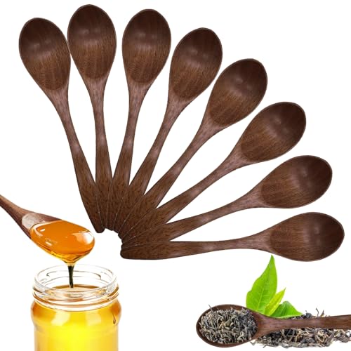 Cucharas de Madera 8 uds, Cucharas Madera Pequeñas Natural, Hechas a Mano para Miel, Café, té, Accesorios de Cocina