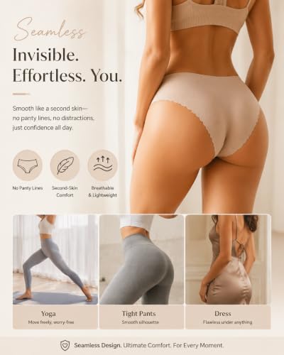 Image of FINETOO Seamless Underwear for Women High Waisted Panties Scalloped Edge Sexy Cheeky Bikini No Show Briefs S-XXL 5 Pack