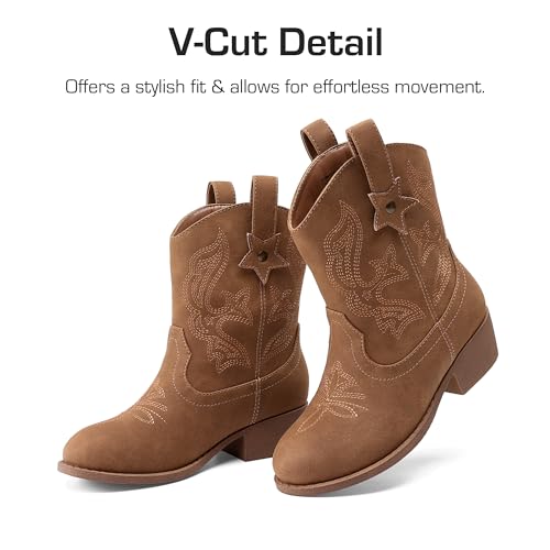 DREAM PAIRS Girls Cowboy Cowgirl Western Boots,Camel,6 Big Kid - image 5