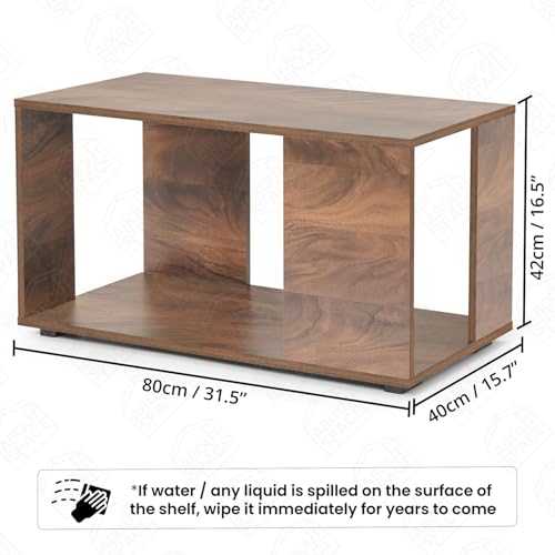 Image of ABOUT SPACE Coffee Table - Portable Wooden Centre Table with Open Storage- Furniture - Sofa /Tea /Teapoy for Living Room, Home, Office (Walnut - L 80 x B 40 x H 42 cm)