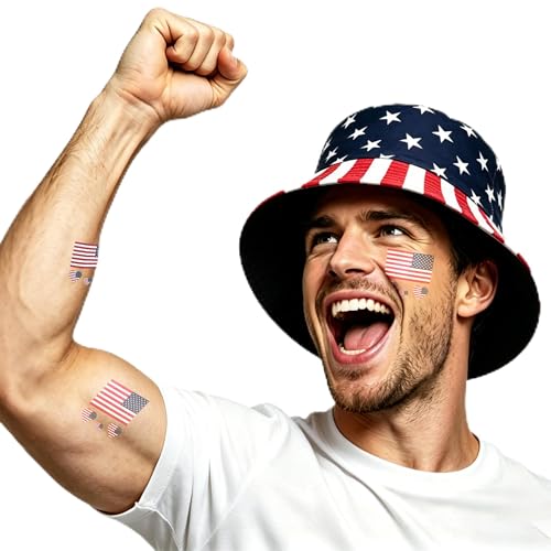 Wildarms USA Flag Reversible Bucket Hat with Temporary Tattoos Stars