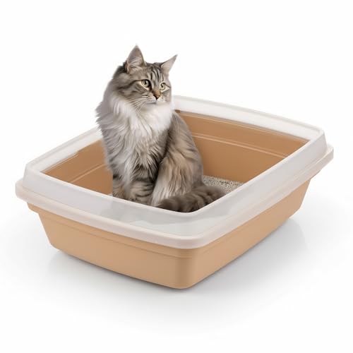 Iris Ohyama, Bac a Litiere pour Chat, Petit, Beige, Nettoyage Facile, Maison de Toilette, Rebords...