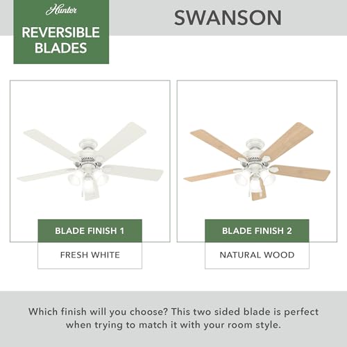 Image of Hunter Swanson, Indoor, Ceiling Fan, with LED Lights, 52 inch, Fresh White