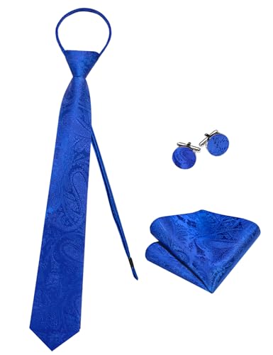 Image of Hi-Tie Zipper Ties for Men Pre-tied Tie Set Lapel Pin Pocket Square and Cufflinks Formal Business Wedding Adjustable Necktie